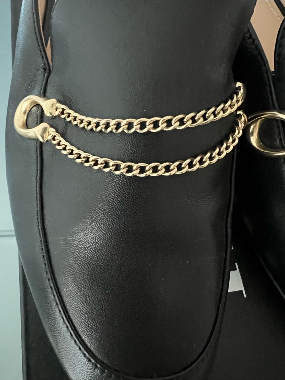 Coach Black Leather Slip-On Mules with Gold Chain Accent - Picture 5 of 6